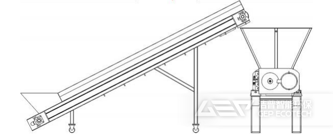 雙軸撕碎機帶進料方式