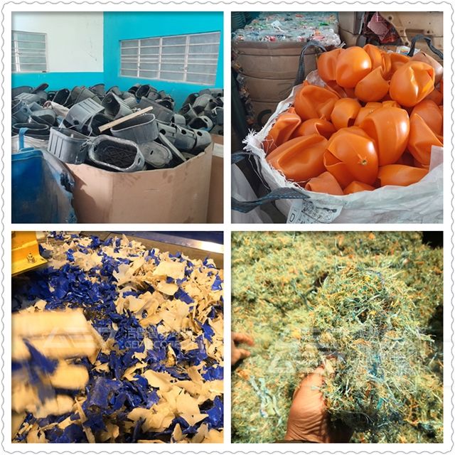 塑筐原料和破碎后成品對比圖
